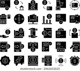 Conjunto de iconos de relleno de transacción Ilustración vectorial stock