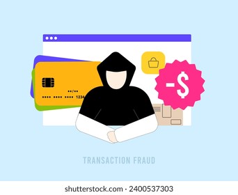 Transaction Fraud Detection. Online e-commerce shopping payment scam, suspicious transaction, warning card payment. Fraudsters use stolen credit card to pay for purchases. Fraud alert notification