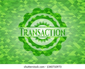 Transaction green emblem with mosaic background