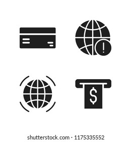 transaction icon. 4 transaction vector icons set. worldwide, atm and credit card icons for web and design about transaction theme