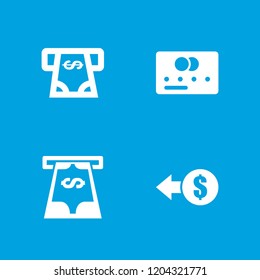 Transaction icon. collection of 4 transaction filled icons such as credit card, atm money withdraw. editable transaction icons for web and mobile.