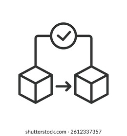 Transaction, icon in line design. Transactions, cryptocurrency transactions, digital, blockchain transactions, transaction process, peer-to-peer transaction, transaction verification on white