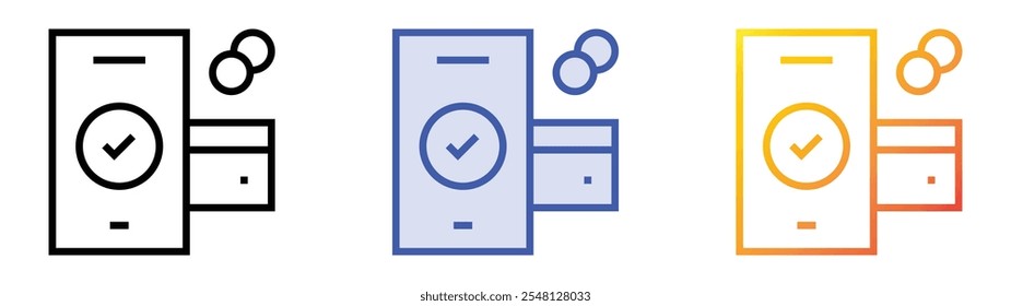 icono de transacción. Lineal, relleno azul y diseño de estilo degradado aislado sobre fondo blanco