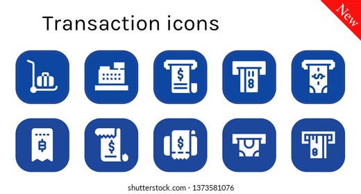 transaction icon set. 10 filled transaction icons.  Simple modern icons about  - Delivery cart, Cashier, Invoice, Atm