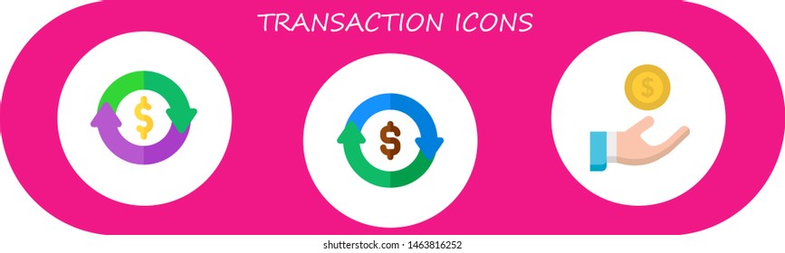 transaction icon set. 3 flat transaction icons.  Collection Of - refund, loan