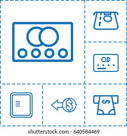 Transaction icon. set of 6 transaction outline icons such as credit card, atm, atm money withdraw