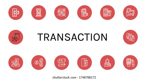 transaction icon set. Collection of Online payment, Atm, Blockchain, Pos, Mobile payment, Digital wallet, Cashier, Invoice, Payment terminal, Transaction icons