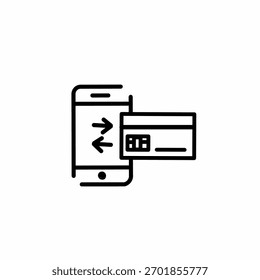 ícone de transação, ícone de transferência, transação dispositivo a cartão, dispositivo a dispositivo, símbolo de transferência de cartão de crédito. Design de linha simples em fundo branco.