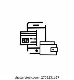 transaction icon, transfer icon, device to card transaction, card to device, credit card transfer symbol. Simple line design on white background.