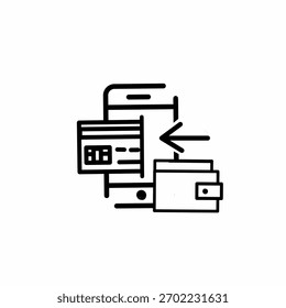 icono de transacción, icono de transferencia, dispositivo a transacción de tarjeta, tarjeta a dispositivo, símbolo de transferencia de tarjeta de crédito. Diseño de línea simple sobre fondo blanco.