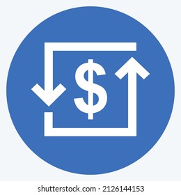 Transaction Icon in trendy long shadow style isolated on soft blue background