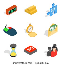 Transaction icons set. Isometric set of 9 transaction vector icons for web isolated on white background