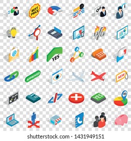 Transaction icons set. Isometric style of 36 transaction vector icons for web for any design
