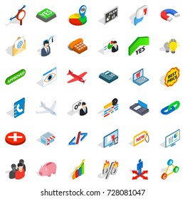 Transaction icons set. Isometric style of 36 transaction vector icons for web isolated on white background