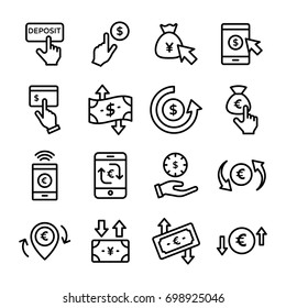 Transaction Line Vector Icons Set