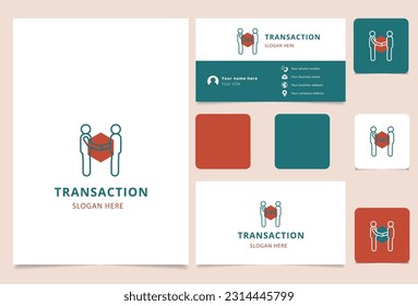 Diseño del logotipo de transacción con un lema editable. Libro de promoción de marca y plantilla de tarjeta de visita.
