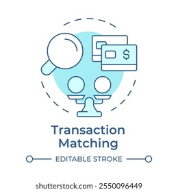 Symbol für die Transaktion, die mit dem Softblue-Konzept übereinstimmt. Bankprüfung, Buchhaltung. Überwachung, Kontrolle. Runde Liniendarstellung. Abstrakte Idee. Grafikdesign. Benutzerfreundlich in Infografik