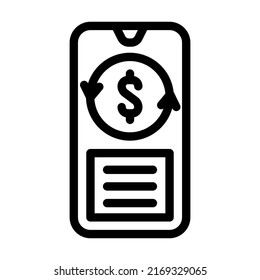 transaction in mobile phone app line icon vector. transaction in mobile phone app sign. isolated contour symbol black illustration