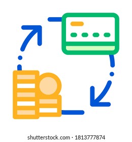 Transaction Money On Card Vector Thin Line Icon. Online Money Transaction, Financial Internet Banking Payment Operation Linear Pictogram. Coin Circulation Currency Exchange Contour Illustration