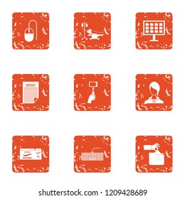 Transaction processing icons set. Grunge set of 9 transaction processing vector icons for web isolated on white background