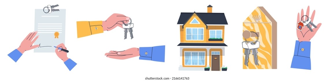 Transaction sale purchase lease real estate. Forming of documents. Kit. Flat vector illustration. Eps10