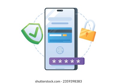 Transaction security vector illustration. Mobile banking security vector illustration.