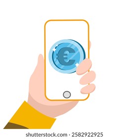 Transaction is taking place on a mobile device showing a euro symbol
