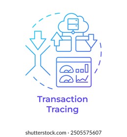 Transaction tracing blue gradient concept icon. Cloud database, tracking. Network traffic. Round shape line illustration. Abstract idea. Graphic design. Easy to use in infographic, presentation