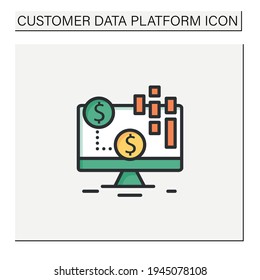 Transactional data color icon. Documents an exchange, agreement or transfer that occurs between organizations and individuals. Customer data concept Isolated vector illustration