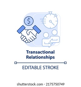 Transactional relationships light blue concept icon. Buyer seller interaction abstract idea thin line illustration. Isolated outline drawing. Editable stroke. Arial, Myriad Pro-Bold fonts used