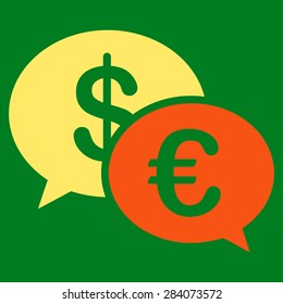Transactions from BiColor Euro Banking Icon Set. Vector style: flat bicolor, orange and yellow symbol, rounded angles, green background.