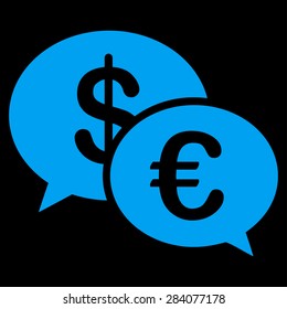 Transactions from BiColor Euro Banking Icon Set. Vector style: flat, blue symbol, rounded angles, black background.