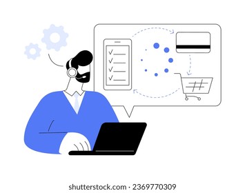 Transactions processing abstract concept vector illustration. Man working with customer order processing, machine learning app, software to automate business processes abstract metaphor.