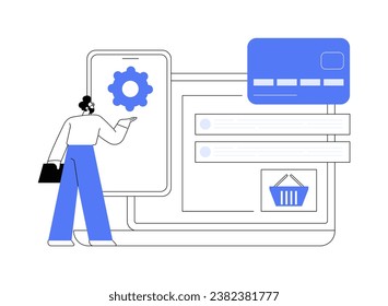 Transactions processing isolated cartoon vector illustrations. Man working with customer order processing, machine learning app, software to automate business processes vector cartoon.