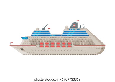 Transatlantic Cruise Liner, Side View, Water Transport, Sea or Ocean Transportation Vector Illustration