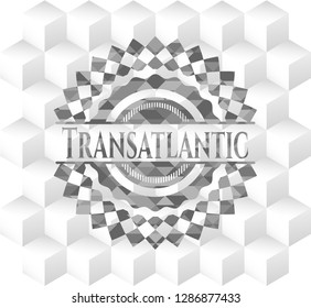 Transatlantic realistic grey emblem with cube white background