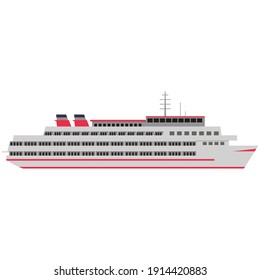 Transatlantic touristic passenger cruise liner ship flat vector. Big luxury nautical vessel isolated on white background