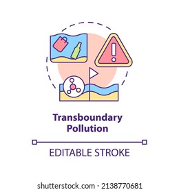 Transboundary pollution concept icon. Water contamination category abstract idea thin line illustration. Damaged ecosystem. Isolated outline drawing. Editable stroke. Arial, Myriad Pro-Bold fonts used