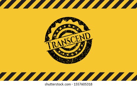 Transcend black grunge emblem inside yellow warning sign. Vector Illustration. Detailed.