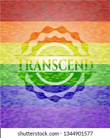 Transcend emblem on mosaic background with the colors of the LGBT flag