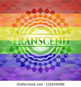 Transcend on mosaic background with the colors of the LGBT flag