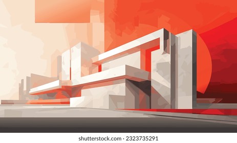 Transcending Geometry: Light Red and Gray Abstract Building