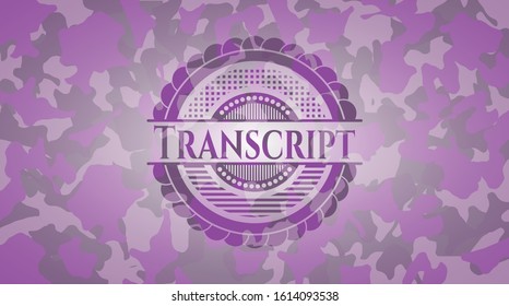 Transcript pink and purple on camouflaged pattern. Vector Illustration. Detailed.