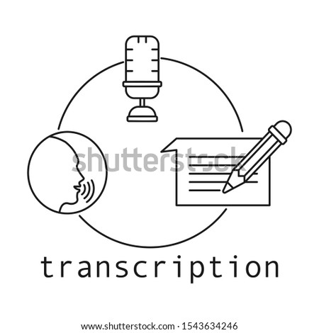 Transcription concept. Outline thin line flat illustration. Isolated on white background. 