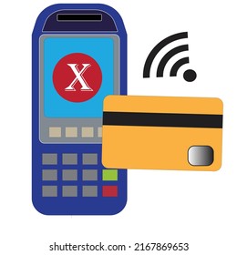 Transection declined from NFC card with POS - technological illustration - vector , icon 