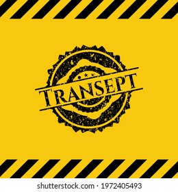 Transept black grunge emblem inside yellow warning sign. Vector Illustration. Detailed. 