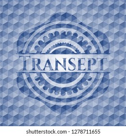 Transept blue polygonal badge.