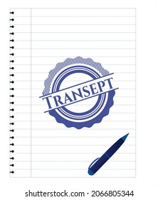 Transept draw (pen strokes). Blue ink. Vector Illustration. Detailed. 