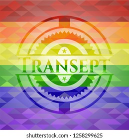 Transept emblem on mosaic background with the colors of the LGBT flag