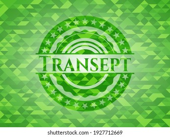 Transept green emblem with triangle mosaic background. Vector Illustration. Detailed. 
